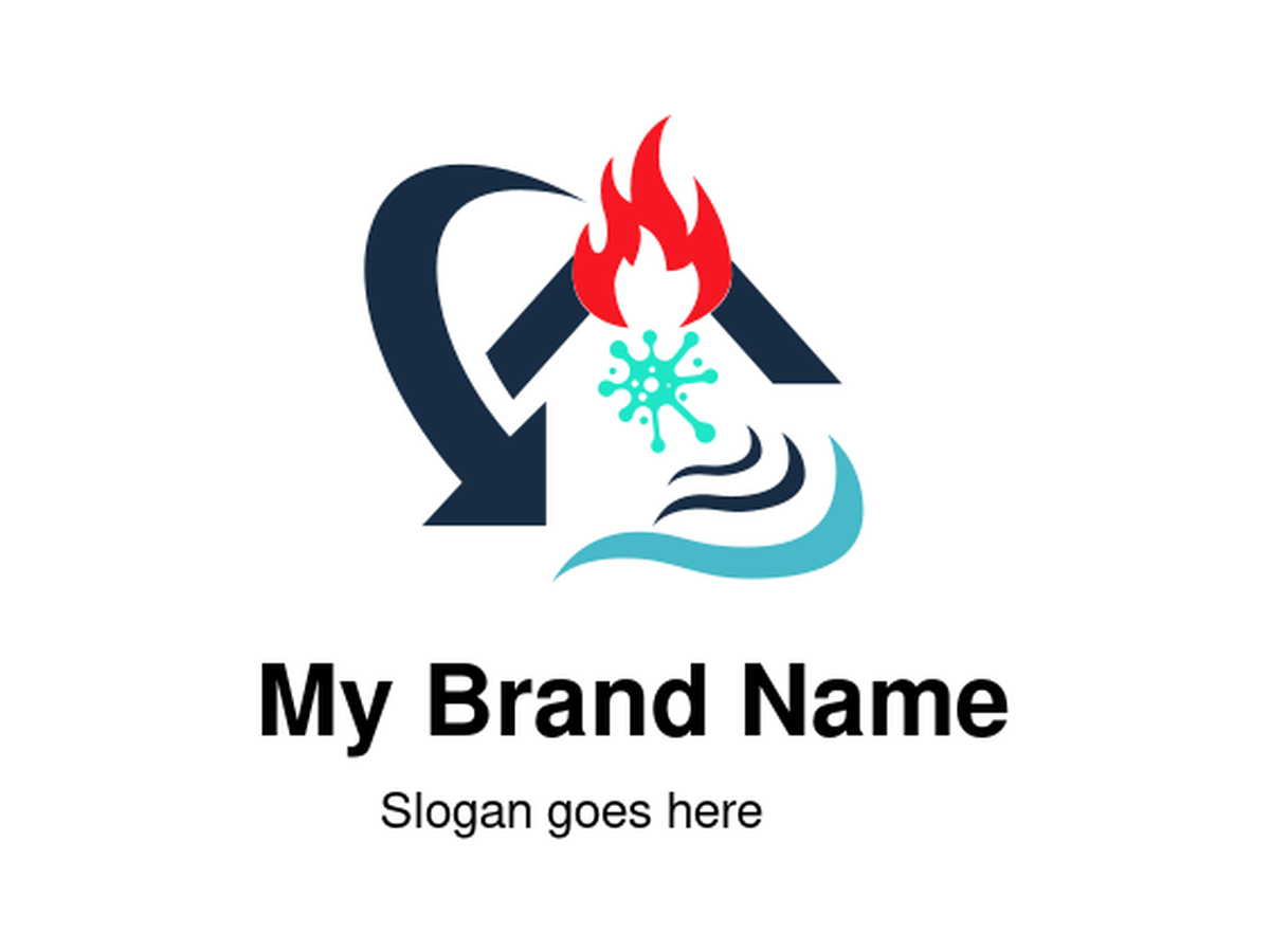 Disaster Restoration Logo with Fire, Water, Mold, and Air Elements for Home Cleanup and Remediation Services
